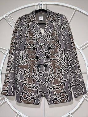 CAbi Python-Print Double-Breasted Blazer in Brown Black White